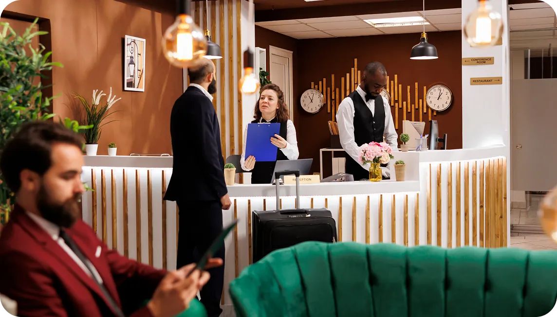 Man filling in reservation documents